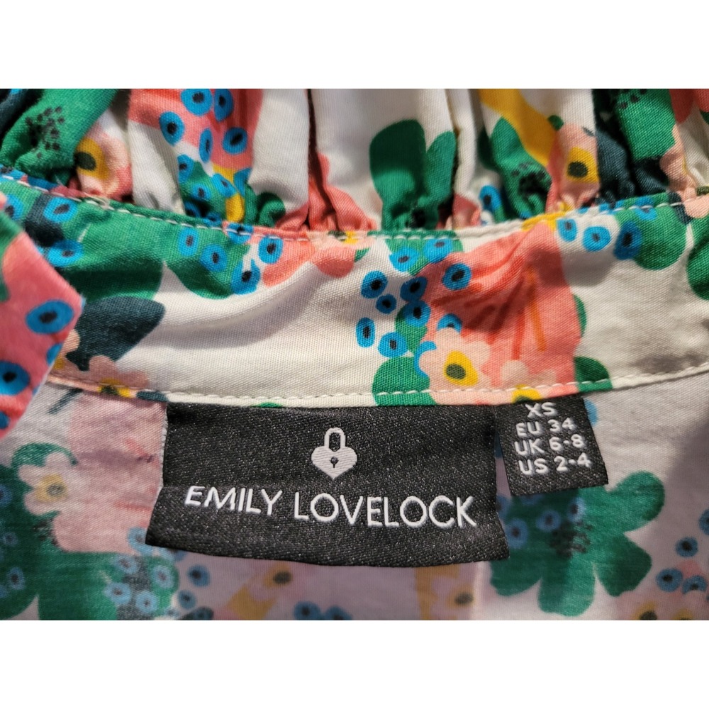 Emily Lovelock Floral Cactus Print Puff Sleeve Ruffle Neck Blouse XS US 2-4 - Picture 13 of 13